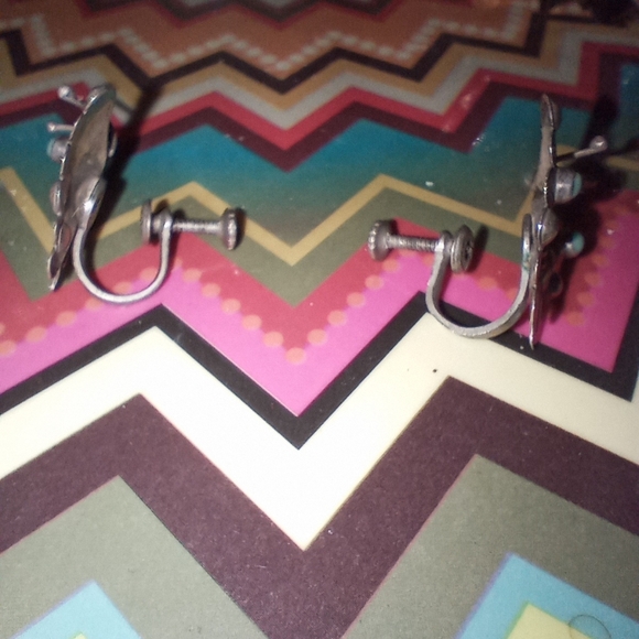 Mexican Sterling Silver & Turquoise Vintage Screw Back Earrings - Picture 9 of 16